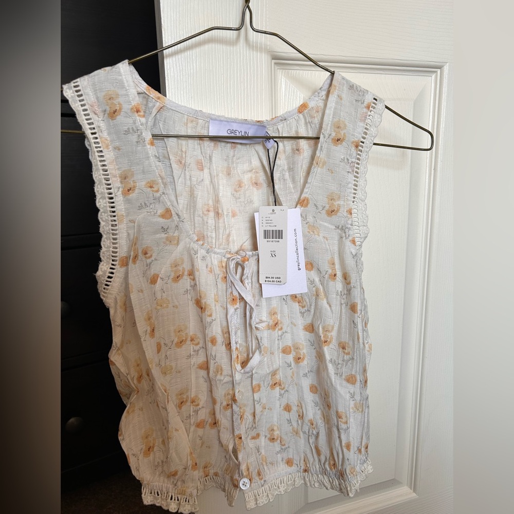 Greylin Floral Sleeveless Blouse with Tie